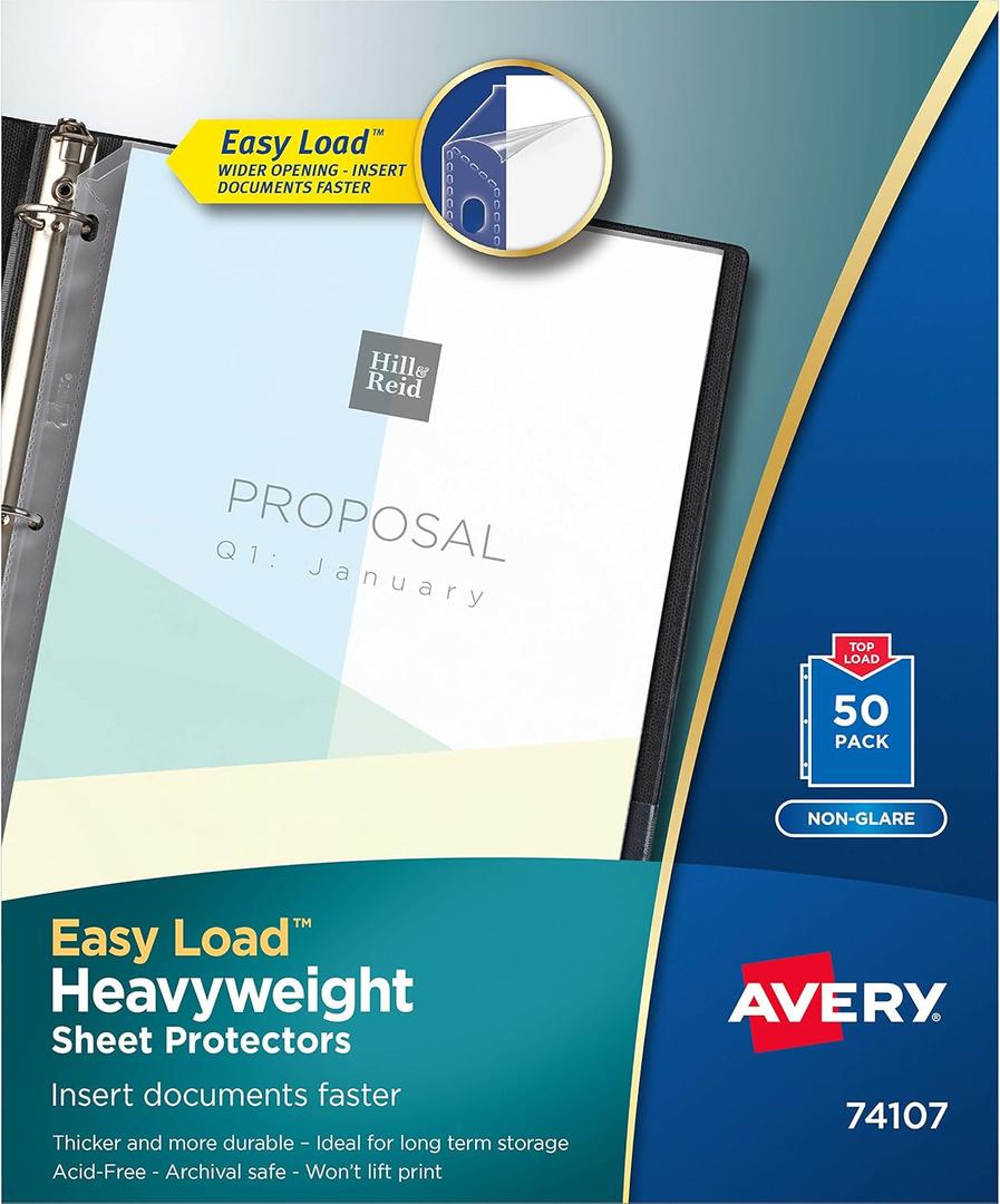 Avery Clear Heavyweight Sheet Protectors, Non-Glare, Easy Load, 50 Document Protectors (74107)