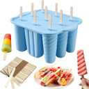 9 Cavity Popsicles Molds with 50pcs Wooden Sticks, Silicone Popsicle Mold, BPA Free Popsicle Maker Molds, Reusable Homemade Ice Pop Mold, Easy-Release Ice Cream Mold for Kids Adult DIY Ice PopsBlue