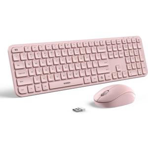 Wireless Keyboard and Mouse Combo - seenda Full Size 2.4G USB Wireless Keyboard Mouse Set, Quiet Cordless Computer Keyboard Mouse for Windows, Laptop, PC - Pink