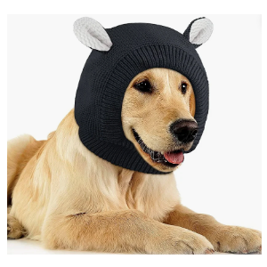 Quiet Ears for Dogs, Neck 14.96 Inch, Dog Ear Muffs Noise Protection Knitted Head Wrap Pet Hats for Medium to Large Pets(Dark Gray)