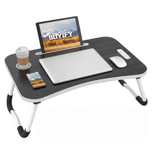 BUYIFY Foldable Lap Desk for Laptop & Writing - 23 inch Bed Tray Table with Cup Holder & Tablet Slot - Portable Notebook Stand for Eating, Sofa, Couch & WFH Students (Black)
