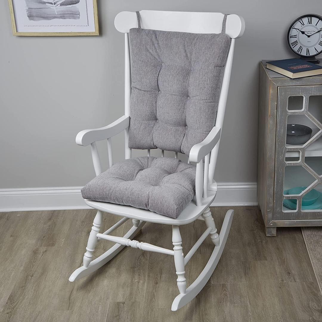 Gripper Non-Slip Rocking Chair Cushion Set with Thick Padding, Includes Seat Pad & Back Pillow with Ties for Indoor Living Room Rocker, 17x17 Inches, 2 Set, Gray