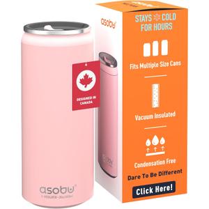 Asobu Multi Can Cooler Insulated Sleeve fits for Slim and Standard 12 Oz and 16 Oz Hard Seltzer, Soda, Beer or Energy Drinks and all standard size Beer Bottles (Pink)