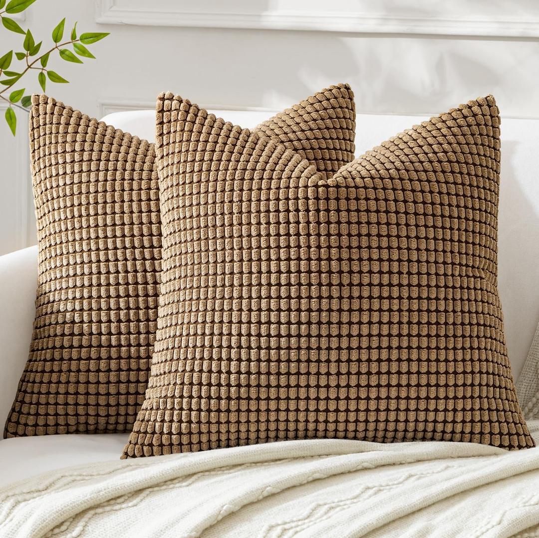 MIULEE Pack of 2 Pillow Covers 18 x 18 Inch Brown Super Soft Corduroy Decorative Throw Pillows Couch Home Decor for Cushion Sofa Bedroom Living Room