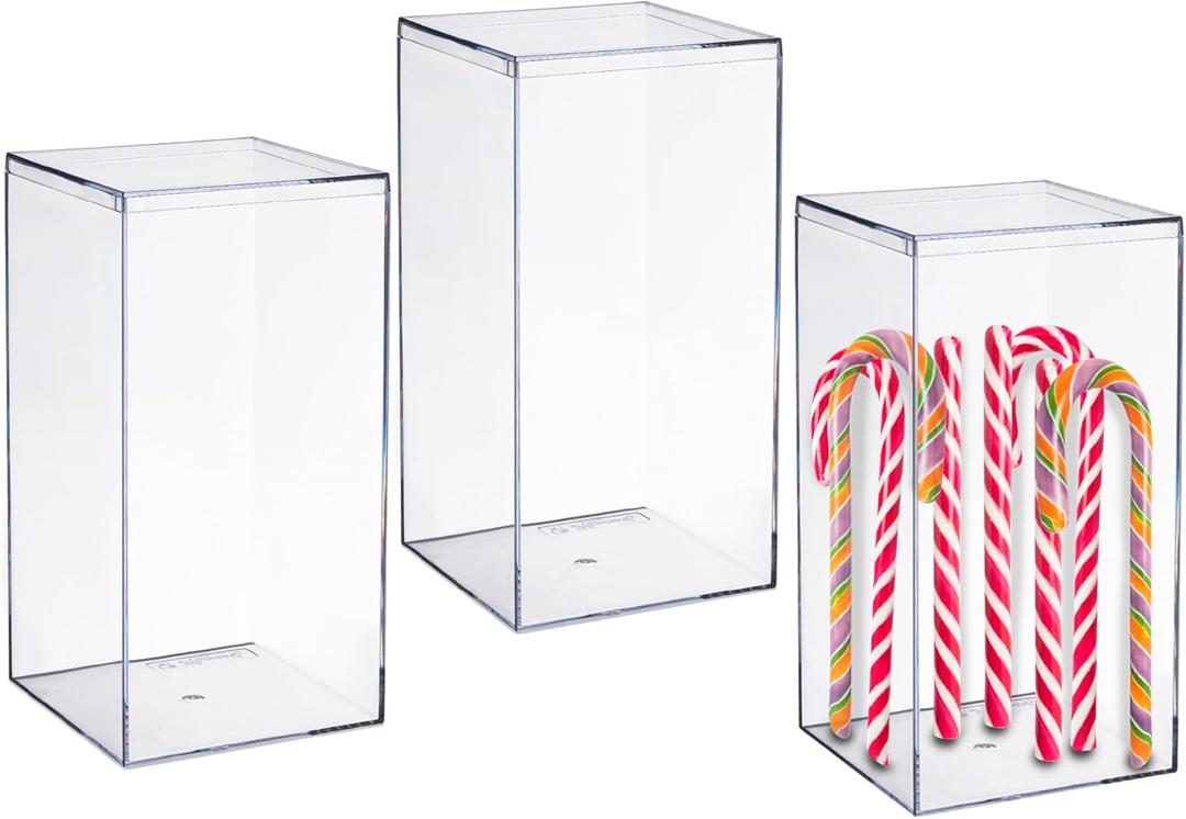 Hammont Rectangle Acrylic Box - Shelf Organizer Bins - Clear Storage Containers - Candy Party Favors | Bathroom Storage | Makeup Cosmetic Organization | Tall: 4"x4"x8" (3 Pack)
