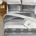 Litanika Dark Grey Bed Comforter Set Twin/Twin XL Size, 2 Pieces Lightweight Striped Bedding Comforter Set, Soft All Season Down Alternative Comforter (1 Comforter, 1 Pillowcase)