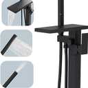 Hoimpro Tub Filler Freestanding Bathtub Faucet Matte Black Floor Mount Tub Faucet Waterfall Free Standing Bathtub Filler High Flow Brass Bath Shower Faucets with Handheld Sprayer
