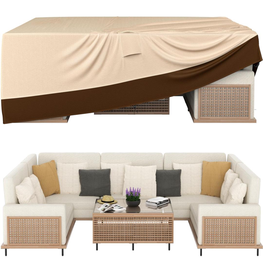 Patio Furniture Covers, Outdoor Furniture Cover Waterproof, General Purpose, Outside Table and Chair Covers, Heavy Duty 600D (124 Inch L x 70.8 Inch W x 29.1 Inch H)-Brown