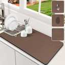 Dish Drying Mat for Kitchen Counter, 17" x 31.5"Dish Drying Pad with Non-slip Rubber Backed, Hide Stain Anti Absorbent for Kitchen Counter, Drying Mat for Coffee Machine Dish Rack (Brown)