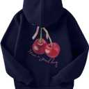 SweatyRocks Girl's Cherry Print Long Sleeve Hoodies Y2k Drop Shoulder Loose Pullover Tops (Blue)