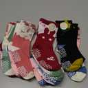 Welwoos Baby Girls Toddlers Grips Socks 12 Pairs Kids Anti Slip Non Skid Animal Funny Cartoon Crew Breathable Cotton Socks (9-14 Years, Red/Pink/Blue/Green/White/Black)