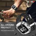 MioHHR Stainless Steel Case and Band Compatible with Fitbit Versa 4/3/2/Lite/Sense/Sense 2 Bands with Metal Case, Rugged Sports Protector Cover Silicone Wristbands for Men, Silver