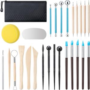 Amrules Clay Tools Kit, 27 PCS Pottery Tools, Practical Polymer Clay Sculpting Tools Kit, Air Dry Clay Tools Set for Adults, Pottery Craft, Dotting, Carving, Drawing, Molding, Modeling, Shaping