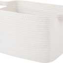OIAHOMY Woven Storage Basket for Shelves, Rectangle Cotton Rope Baskets for Organizing, 13 x 10 x 9 in, Storage Bins for Dog Toys,Towel,Books,Gift, White