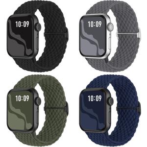 Braided Stretchy Solo Loop Compatible for Apple Watch Band 38mm 40mm 41mm 42mm 44mm 45mm 46mm 49mm for Women Men, Nylon Elastic Straps Wristbands for iWatch Series 10 9 8 7 6 SE 5 4 3 2 Ultra Ultra 2 (Black/DeepGray/OliveGreen/AbyssBlue)
