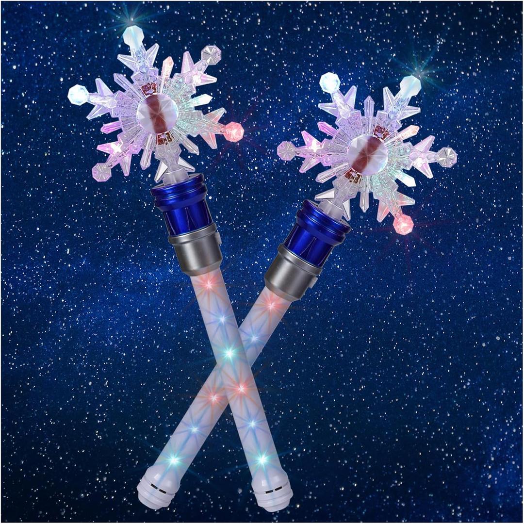 Fleeting Time Light Up Frozen Snowflake Wand- Snowflake Spinning Wands,Magic Wand Rotating Toy for Girls and Boys, Magic Princess Sensory Toys,Christmas & Birthday Gift (Blue2PC)