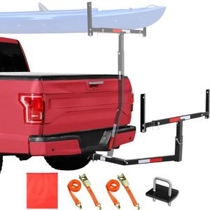 JY PERFORMANCE Truck Bed Extender Hitch Mount, Foldable Pickup Truck Bed Extender for Kayak Canoe Ladder Lumber Rack Long Pipes, w/Flag, Reflective Tape, 375lbs Capacity