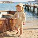 Baby Boys Girls Swimsuit One Piece Striped Zipper Bathing Suit Rash Guard Long Sleeve Seersucker Swimwear Sunsuit