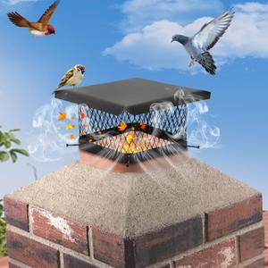 Chimney Cap Stainless Steel(9" x 13")Single Bolt Chimney Fireplace CoverChimney Flue Cover to Fit On Existing Flue TilesWith Netting and Cover Panels for Protection from Birds, Debris, Rain