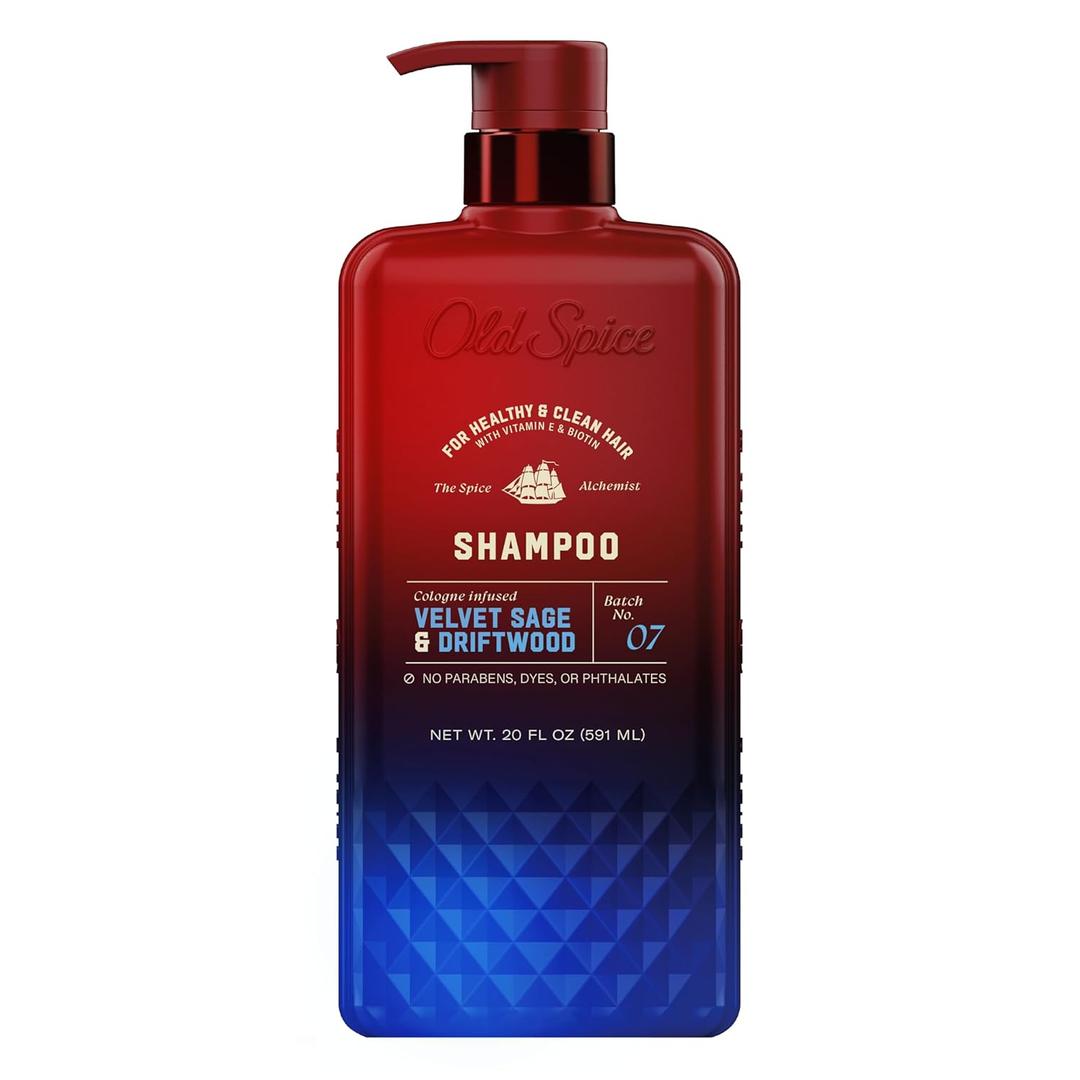 Old Spice Men's Shampoo, The Spice Alchemist Collection, 24/7 Cologne-Infused Velvet Sage & Driftwood Scent, Free of Parabens & Phthalates, 20 fl oz, 591 ml