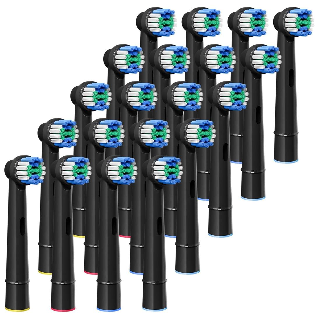 GENKENT 20 Replacement Heads, Toothbrush Heads Compatible with Oral B, Black (1 Count (Pack of 20), Black - Adult - Soft)