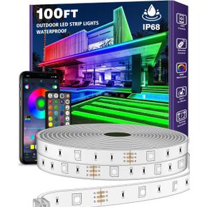 AILBTON 100ft Outdoor LED Strip Lights Waterproof, IP68 Outside Led Light Strips Waterproof with Bluetooth App Remote Control, Music Sync RGB Exterior Led Rope Lights, for Balcony, Deck, Roof, Garden, Pool