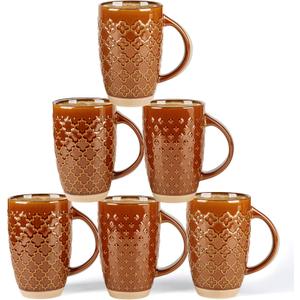 GBhome 20oz Large Coffee Mugs Set of 6, Handmade Tall Ceramic Coffee Mugs with Texture Patterns for Cappuccino, Latte,Hot Cocoa, Dishwasher & Microwave Safe