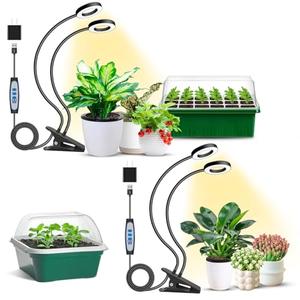 Eurbolan Plant Lights for Indoor Growing, 2 in 1 Halo Grow Light with Clip, 192 LED Full Spectrum Clip On Plant Grow Lights with 360°gooseneck, 3 Spectrum Modes, 6/ 12/ 16Hrs Auto Time&5 Brightness 2 Pack