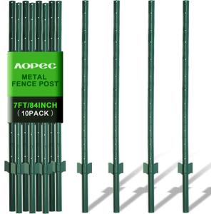 Fence Post 7 Feet / 84 Inch, Pack of 10, Heavy Duty Metal Fence Posts, No Dig U Post with U-Channel, Adjustable Tabs & Anchor Plate, Rust-Proof Steel Fence Stakes for Garden, Farm, Lawn, Poultry