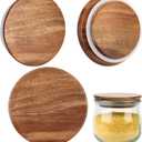 2 Pack Lids for Weck Jars 80mm Opening Acacia Tulip Glass Jar Lid with Silicone Airtight Jar Wooden Lids Medium 3.44" Reusable Storage Lids Fits for Weck Jar Models 900 976 746 901 996 958 908