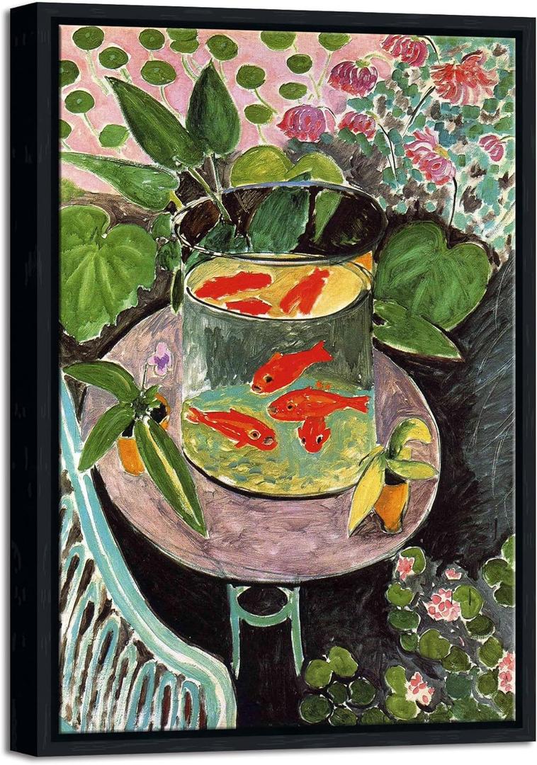 Wieco Art Framed Canvas Wall Art Goldfish by Henri Matisse Colorism Aesthetic Abstract Canvas Prints for Wall Decor and Home Office Decorations Black Frame (17L" x 12W")