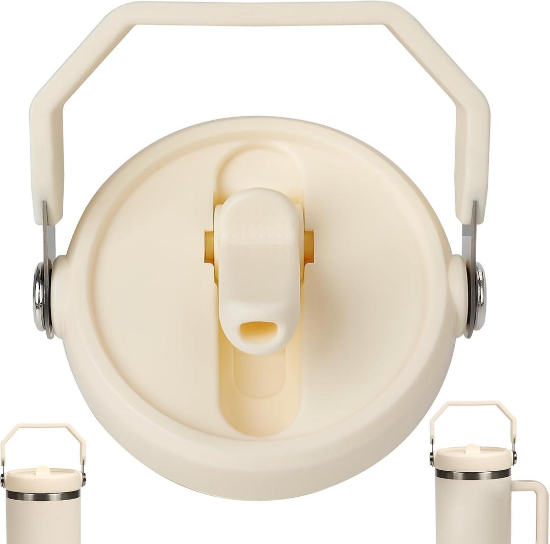 Flip Straw Lid for Stanley 30oz and 20oz, Leak Proof Top Replacement with Handle for 30&20 oz Stanley Quencher and ProTour, Detachable No Spill Lids Reusable Lids Accessories for Stanley Cup, Cream