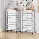 caktraie 8-Drawers Rolling Cart, Craft Storage Utility Cart, White layer