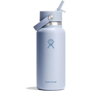 Hydro Flask Water Bottle - Insulated Stainless Steel - Wide Mouth Flex Straw Lid, Non Spill, Leakproof and Refillable in 32 Oz Surf Blue