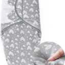 Biloban Baby Swaddles 0-3 Months for Boy Girls, Warm Quilted Baby Swaddle, Newborn Swaddle, Adjustable Swaddle Blanket, Lovely Grey Hearts, 1 Pack (White Print)
