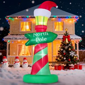 JOYIN 6ft Tall Christmas North Pole Sign Inflatable Outdoor Decoration, Blow up North Pole Sign Christmas Inflatable Decor with Build-in LEDs for Xmas Party Outdoor Yard Lawn Garden Decorations