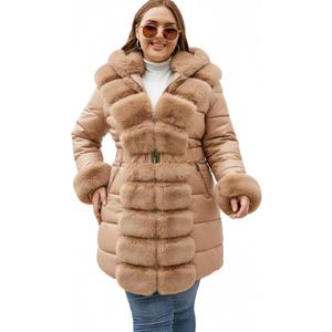 RISISSIDA Plus Size Oversized Women Winter Puffer Coat,Fur Lined Jacket,Fur Trim Hooded,Warm Quilted Leather Bubble Overcoat (XX-Large Plus, Apricot)