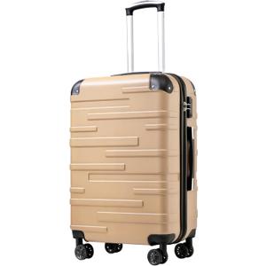 Coolife Hardside Checked Luggage with TSA Lock, Spinner Wheels, Telescopic Handle, Lightweight Suitcase (Champagne, M(24in))