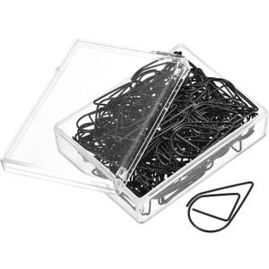 MECCANIXITY Paper Clip Drop-Shaped Cute Decorative Clips Bookmarks with Box 1.3 Inch Black for Organize Office Home, Pack of 100