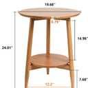 Side Table, Small Round End Table with 2-Tier Shelf, Solid Wood Nightstand for Living Room Bedroom, Mid Century Modern Accent Table for Small Spaces, Natural 19.49" D x 24.02" H