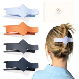 2 x Medium Flat Hair Clips for Women, French Flat Claw Clips for Thin Thick Hair, Duckbill Hairclips for Driving, Doing Yoga, Strong Hold and Non Slip-Orange, Light Blue, Dark Blue, Grey, 4 Count