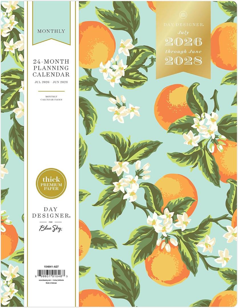 2 x Blue Sky Day Designer 2026-2028 Monthly Academic Year 24 Month Planner Calendar, July 2026 - June 2028, 8.5" x 11", Flexible Cover, Stapled Binding, Orange Blossom Mint