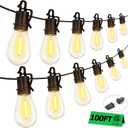 100FT Outdoor String Lights with 52 Shatterproof S14 Vintage Edison Bulbs E12 Sockets,2700K Dimmable Outdoor Lights,IP55 Waterproof LED String Lights for Outside, Patio, Garden, Backyard,Bistro