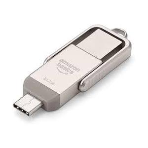 Amazon Basics 128GB USB Flash Drive, Thumb Drive Memory Stick with USB C and USB A Dual Ports, Champagne Silver