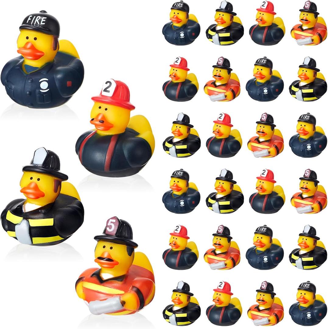 DEEKIN Fireman Rubber Duck 2 Inch Firefighter Hero Ducks Fighter Hero Bath Toy for Firefighter Theme Birthday Party Favors Beach Pool Summer Activities, 4 Styles(50 Pcs)