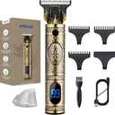 AMULISS Professional Mens Hair Clippers Zero Gapped Cordless Hair Trimmer Professional Haircut & Grooming Kit for Men Rechargeable LED Display (Golden)