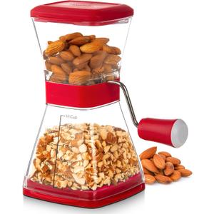 PrepWorks Nut Chopper  Manual Handheld Nut Grinder for Chopping Nuts, Seeds, and Herbs, Easy to Use, BPA-Free (Red)