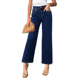 Sidefeel Women's Straight Leg Jeans High Waisted Petite Stretchy Jeans Zimbaplatinum Wide Leg Ankle Denim Pants with Pockets (6, Dark Blue)