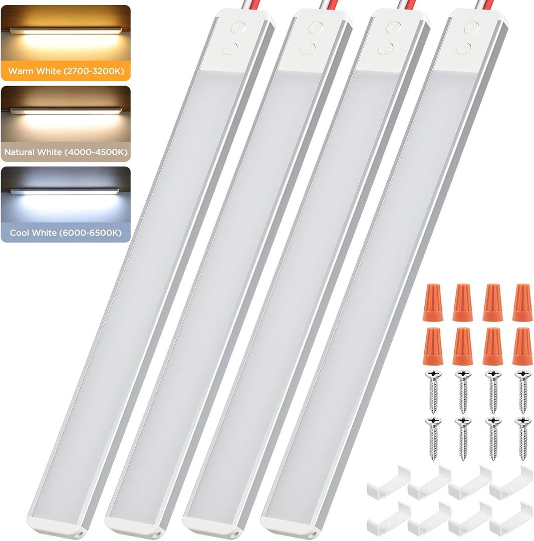 12v Led Light Strip, 3Color Dimmable 10.5w 1500LM 12 Volt Led Strip Lights 12v Fixtures for RV Interior, 12v Led Ceiling Light Bar for Enclosed Cargo Trailer, RV, Van, Truck, Lorry Camper/4PCS