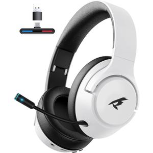 Wireless Gaming Headset for Nintendo SwitchOLEDLite,2.4Ghz USB & Type-C Bluetooth 5.4 Gaming Headphones with Noise Cancelling Microphone, 40Hr Battery, for PS5, PS4, PC, Mac White and Black